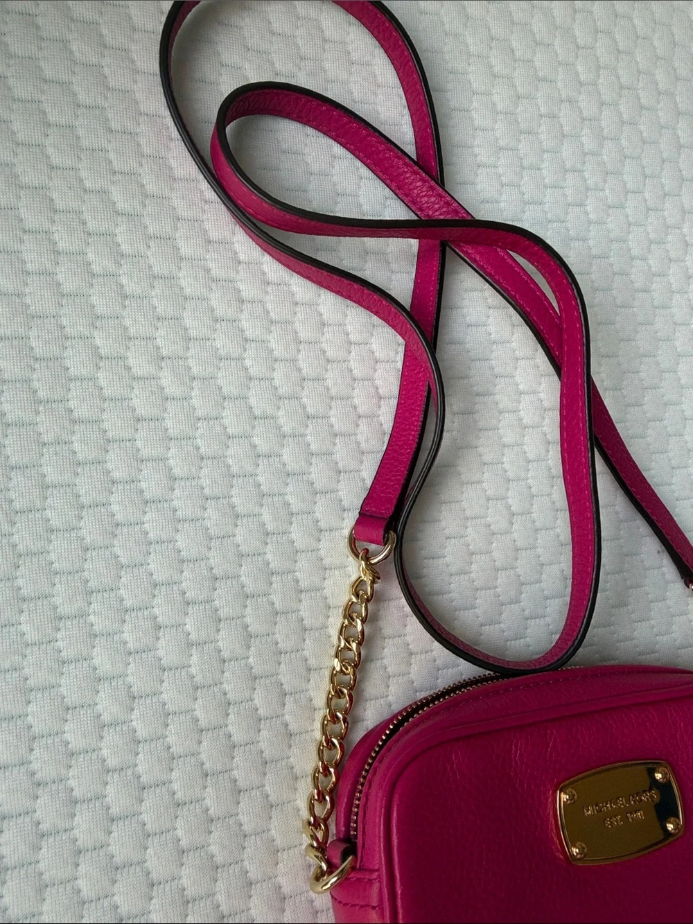 Michael Kors Fuchsia Leather Crossbody with Gold-Tone Chain